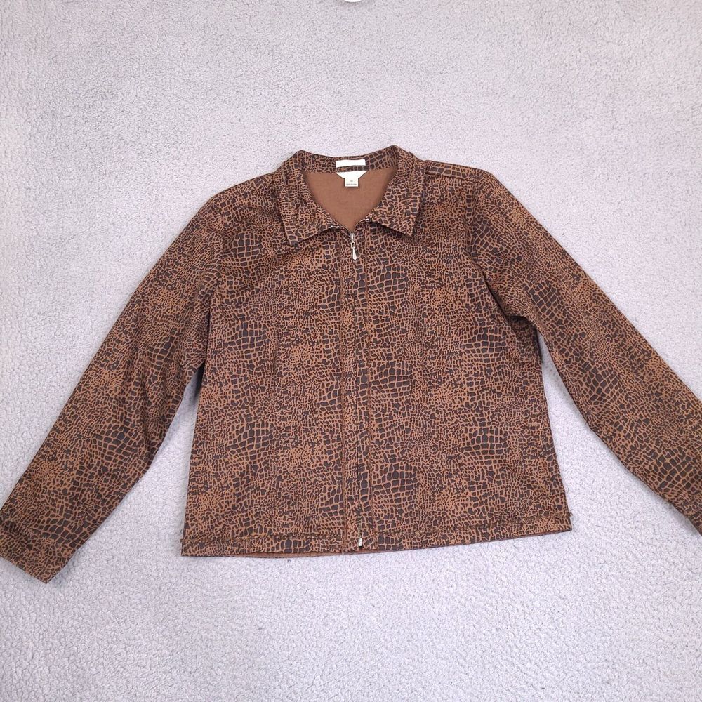 Christopher & Banks Jacket Womens Medium Brown Black Snakeskin Print Full Zip